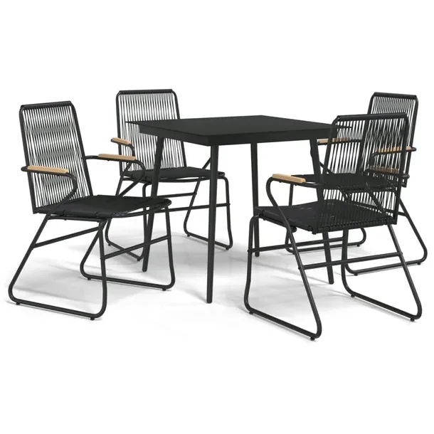 Zestaw mebli ogrodowych z czarnym rattanem PVC, 4 krzesła i stół 80x80 c