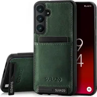Etui i futerały do telefonów - SURAZO Premium skórzany tył do etui Samsung Galaxy A55 - odporne na wstrząsy skórzane etui na telefon komórkowy z funkcją podstawki, zderzak ochronny, ciemnozielony - miniaturka - grafika 1