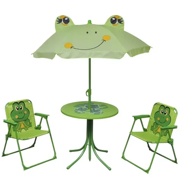 Zestaw mebli ogrodowych dla dzieci z zielonym parasolem, stół 50 cm, krze