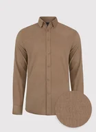 Koszule męskie - Sztruksowa koszula męska w kolorze beżowym - miniaturka - grafika 1