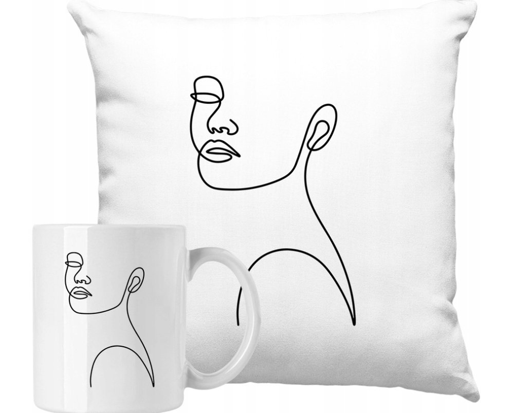 ZESTAW PODUSZKA + KUBEK Linia Kwiat Sztuka Minimalizm Pomysł Na Prezent #17