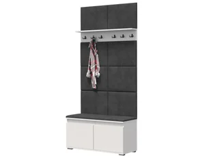 Meblowa1 Zestaw Szafka na buty z siedziskiem, panel ścienny i półka z 6 wieszakami, 8 paneli ściennych, szary, nowoczesny, biały, 100x214x37 cm, 45 kg - Szafki na buty - miniaturka - grafika 1