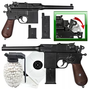 Pistolet Metalowy Na Kulki C96 MAUSER 100% METAL + Granat+ Tarcze - Zabawki militarne - miniaturka - grafika 1