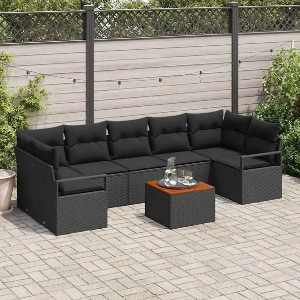 Modułowy Zestaw Sof z Polirattanu i Stali, Czarny, 55x55x37 cm