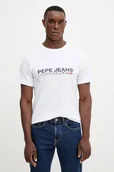 Koszulki męskie - Pepe Jeans t-shirt bawełniany męski kolor biały z nadrukiem PM5010104 - miniaturka - grafika 1