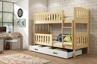 Łóżka dla dzieci i młodzieży - Łóżko piętrowe dla dzieci ze schowkiem i materacami 80 x 190 BRIGID – sosna/biel - miniaturka - grafika 1
