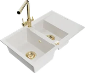 Zlewozmywaki z baterią - Mexen Gaspar zlewozmywak granitowy 1,5-komorowy z ociekaczem i baterią kuchenną Duero, biały - 6507-20-671600-50 - miniaturka - grafika 1