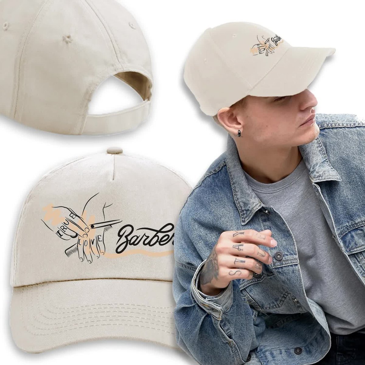 CZAPKA Beżowa Daszek Prezent TRUE LOVE BARBER Wz