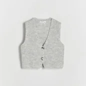 Swetry dla dziewczynek - Reserved - Dzianinowa kamizelka - Jasny szary - miniaturka - grafika 1