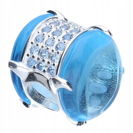 Charms Srebrny Niebieski Kamień z Cyrkoniami Błękitny Gładki SREBRO 925