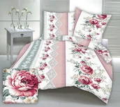 Pościel - Pościel z kory I 160x200 biała różowa w cygańskie róże + groszki - miniaturka - grafika 1