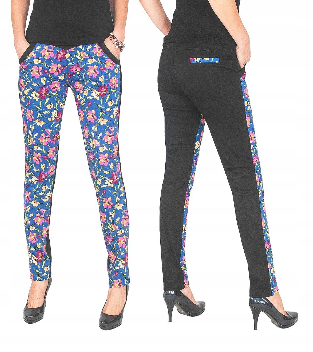 Spodnie Damskie Rurki Bawełniane w Kwiaty 56434 L