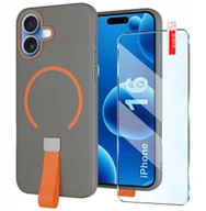 Etui i futerały do telefonów - Etui z Paskiem na palec Matowe SZARE do iPhone 16do MagSafe +Szkło - miniaturka - grafika 1