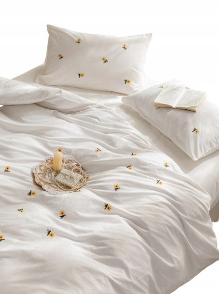 Shein Komplet Poszewek Na Kołdrę Biały W Kwiaty 135X200 Łue