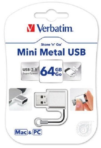 Verbatim USB 64GB 25/80 MINI METAL USB 3.0 srebrny 49841