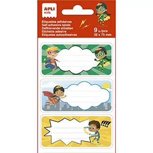APLI Kids 19019 - Etykiety szkolne Super Heroes - Idealne do identyfikacji książek i przedmiotów - 3 różne wzory, 9 etykiet - Etykiety do drukarek - miniaturka - grafika 1