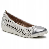 Baleriny - Ażurowe baleriny Caprice 9-22153-26 skóra damskie wygodne biały/srebro r.40 - miniaturka - grafika 1