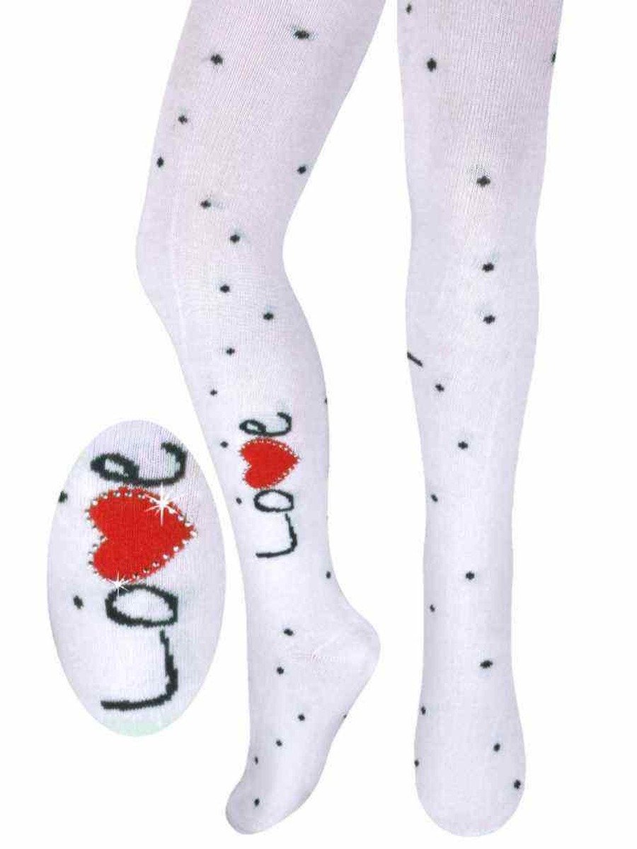 Dziewczęce rajstopy bawełniane LOVE białe Milusie r.116/122