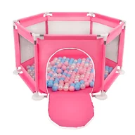 Maty edukacyjne - Selonis Sześciokąt składany KS-100X z piłeczkami 6cm różowy: babyblue-pudrowy róż-perła 63x64/100piłek - miniaturka - grafika 1