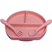Zestawy naczyń dla dzieci - MYROYS, Silikonowy talerzyk ze sztućcami Różowy - miniaturka - grafika 1