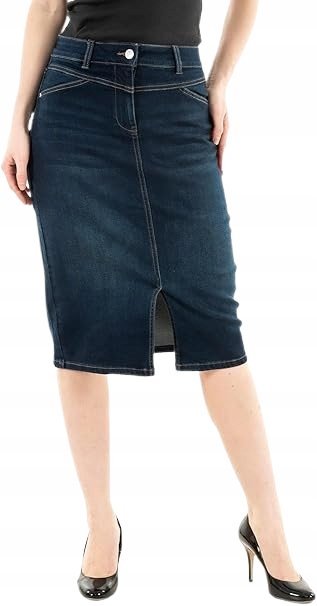 MORGAN CIEMNONIEBIESKA PROSTA SPÓDNICA OŁÓWKOWA Z ROZCIĘCIEM 44 JQA