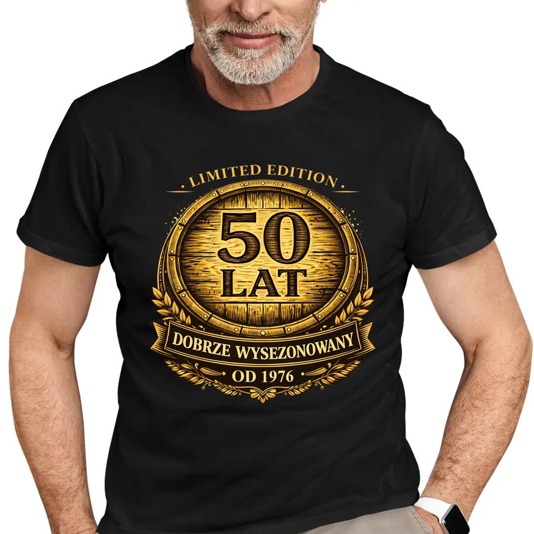 Limited edition 50 lat - dobrze wysezonowany 1976 - męska koszulka prezent na 50 urodziny Czarny S