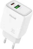 Ładowarki i akumulatory - Ładowarka sieciowa Miccell VQ-T15, 20W, USB-A + USB-C, biała - miniaturka - grafika 1