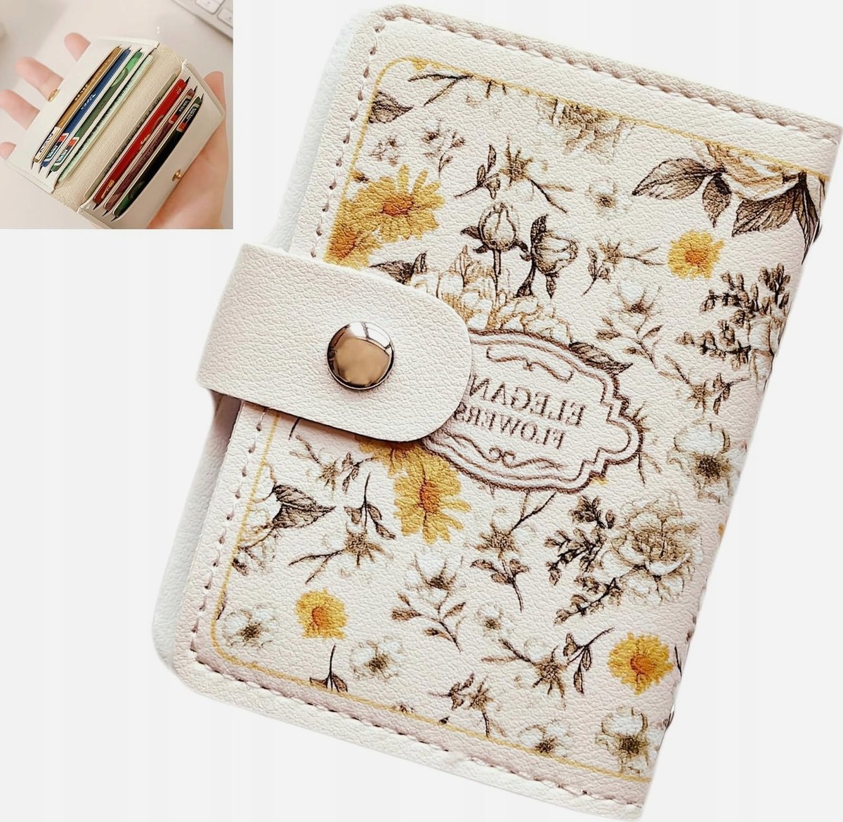 PORTFEL DAMSKI 11X75CM KREMOWY ETUI NA KARTY KIESZENIE RETRO