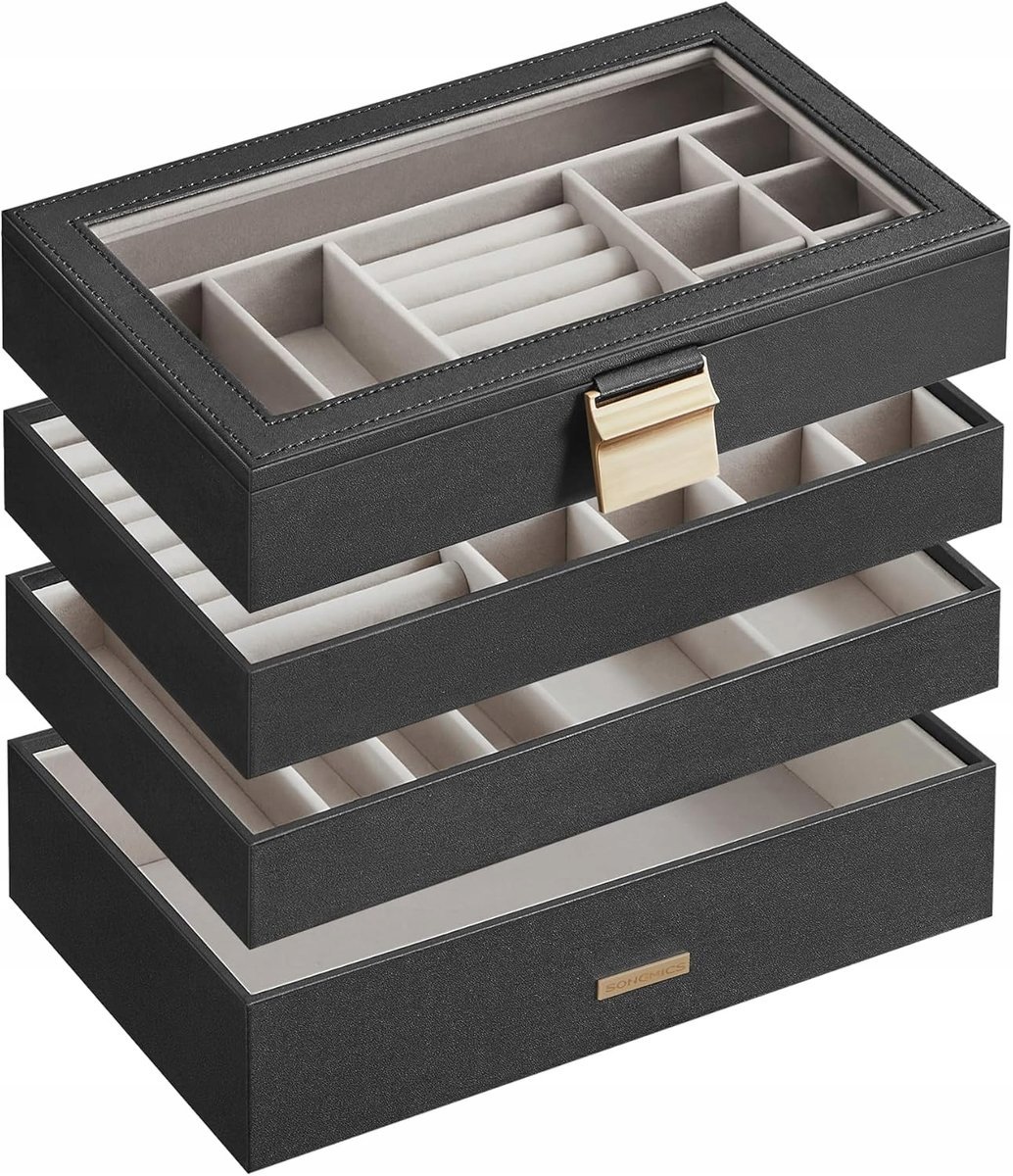 TACA NA BIŻUTERIĘ 4 POZIOMY - AKSAMITNY ORGANIZER SZKATUŁKA IDEALNY PREZENT