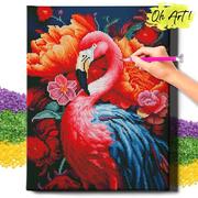 Zabawki kreatywne - DIAMOND PAINTING 5D z RAMĄ Ptak Haft Diamentowy Duży Różowy flaming Mozaika 40x50 cm - miniaturka - grafika 1