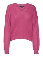 Swetry damskie - VERO MODA Vmleanna Ls V-Neck Short Ga Boo sweter damski, fuksja, purpurowy, XL - miniaturka - grafika 1