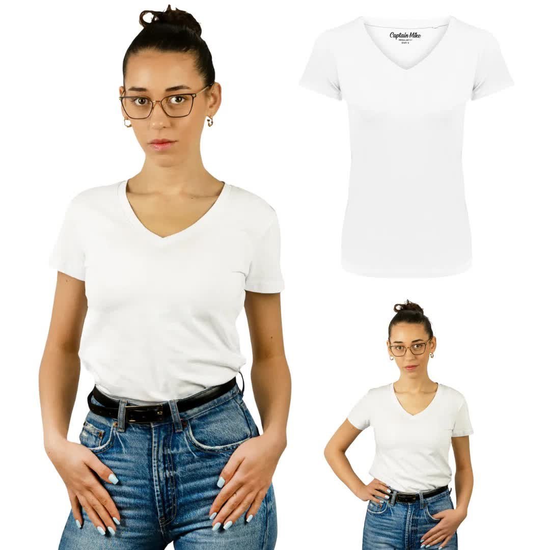 T-SHIRT damski koszulka Captain Mike TURECKA BAWEŁNA V-neck XXL