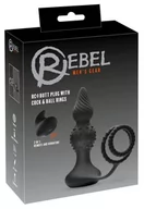 Korki analne - Rebel RC Butt Plug with Cock & Ball Rings Black - miniaturka - grafika 1