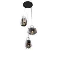 Lampy sufitowe - QAZQA Czarna lampa wisząca z dymionym szkłem okrągłym 3 światła - Kevin - miniaturka - grafika 1
