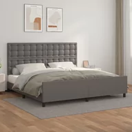 Łóżka - Lumarko Rama łóżka z zagłówkiem, szara, 200x200 cm, sztuczna skóra - miniaturka - grafika 1