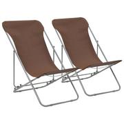 Fotele i krzesła ogrodowe - vidaXL Składane krzesła plażowe, 2 szt., stal i tkanina Oxford, brąz - miniaturka - grafika 1