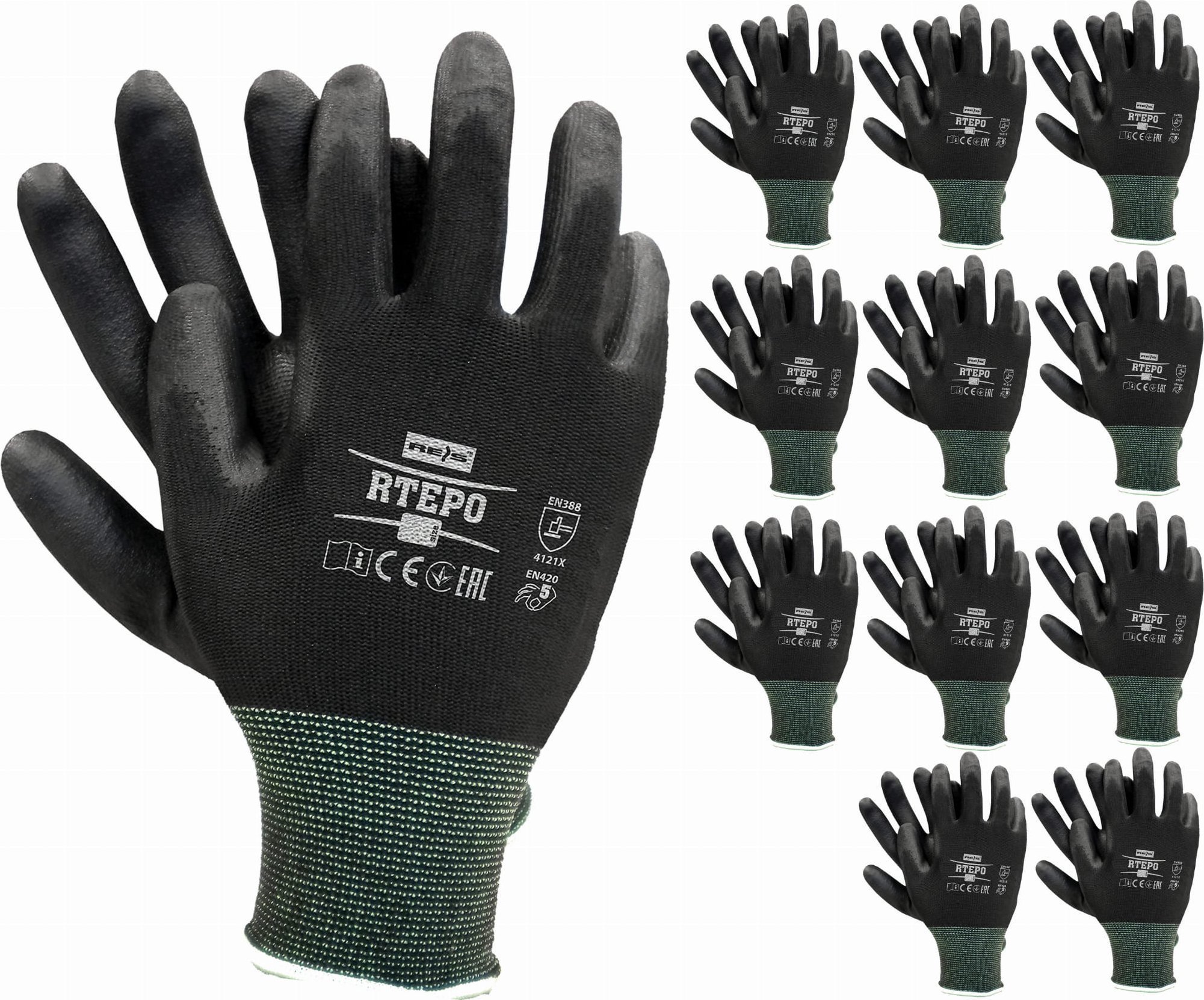 Reis Rękawice robocze / Czarne / RTEPO_BB - 12 par 7 - S