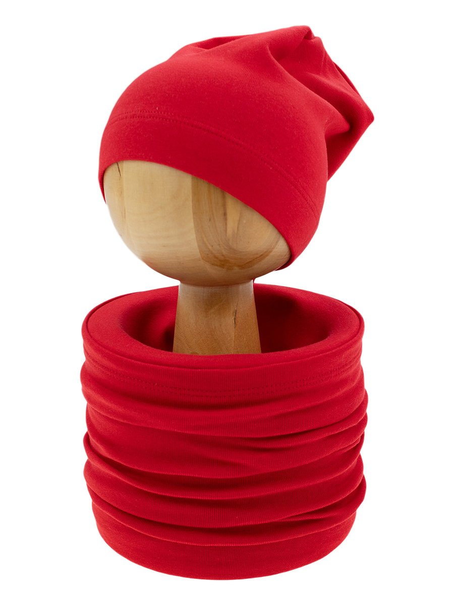 Dziecięcy komplet czapka + komin czerwony Nicol r.140/146
