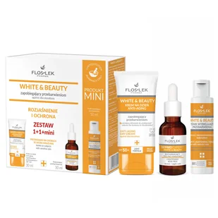 Zestaw Floslek White&Beauty zapobiegający przebarwieniom, krem na dzień Anti-aging, SPF 50+, 30 ml + peeling kwasowy, na noc, 30 ml + tonik, 50 ml - Zestawy kosmetyków damskich - miniaturka - grafika 1