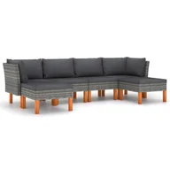 Meble ogrodowe - vidaXL 6-cz. zestaw wypoczynkowy do ogrodu, poduszki, rattan PE, szary 3059714 - miniaturka - grafika 1