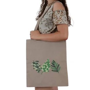 Torba bawełniana beżowa zakupowa z haftem – paprocie - Torby i wózki na zakupy - miniaturka - grafika 1