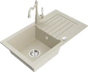 Zlewozmywaki z baterią - Mexen Pablo zlewozmywak granitowy 1-komorowy z ociekaczem i baterią kuchenną Carla, beżowy - 6510-69-670700-00 - miniaturka - grafika 1