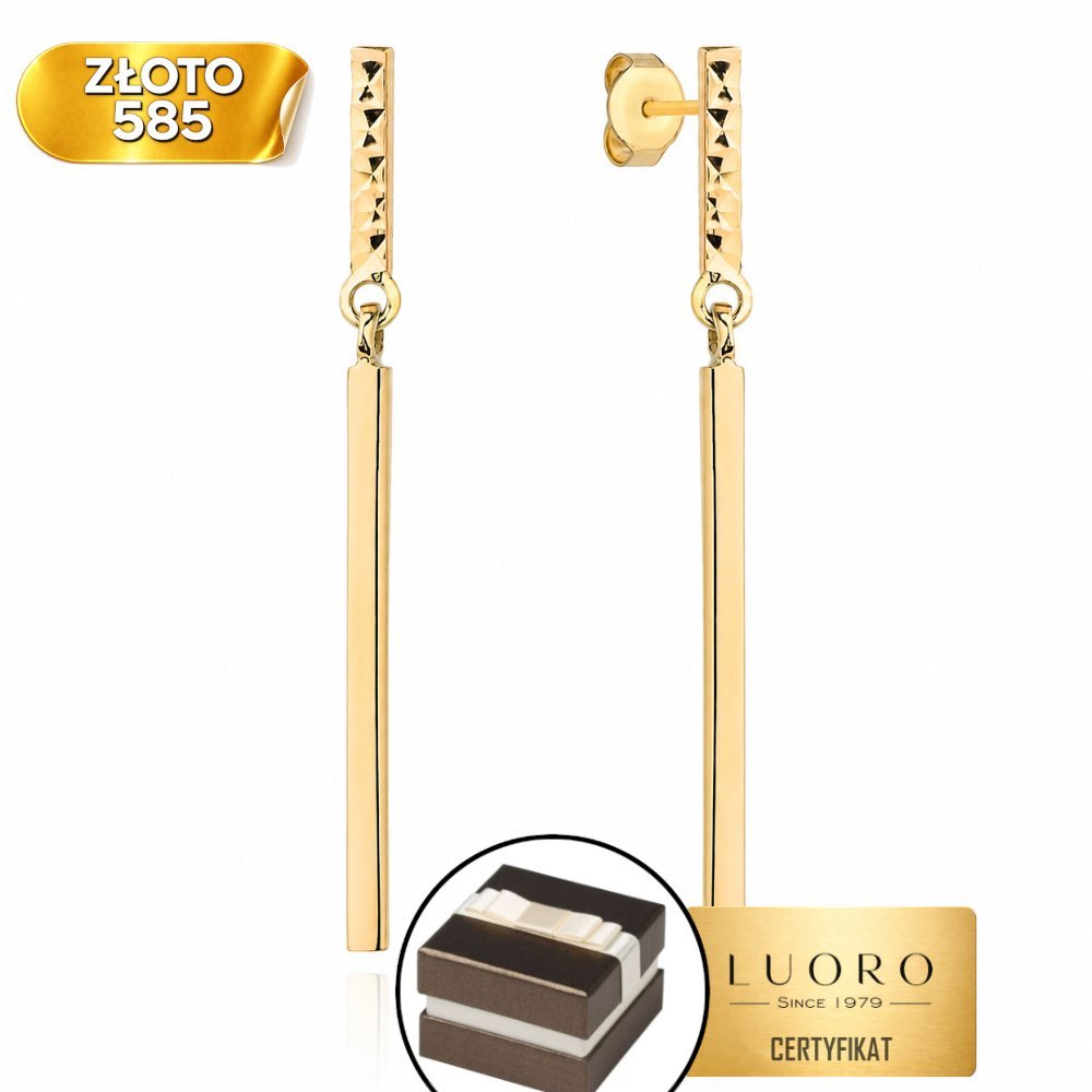 KOLCZYKI ZŁOTE 585 14K WISZĄCE PROSTOKĄTY 3,2 CM SZTYFT ELEGANCKIE