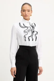 Karl Lagerfeld koszula bawełniana damska kolor biały relaxed z kołnierzykiem klasycznym A4W11015 - Koszule damskie - miniaturka - grafika 1