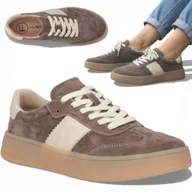 Półbuty damskie - Sneakersy Damskie SKÓRZANE FILIPPO Wygodne Półbuty Brązowe na Platformie 37 - miniaturka - grafika 1