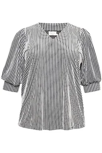 Kaffe Curve Plus Size Damska bluzka z dekoltem o półdługości rękawa Regular Fit, Srebrny szary/czarny pasek, XL-du?e rozmiary - Bluzki damskie - miniaturka - grafika 1