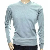 Swetry męskie - Sweter męski szary gładki wełniany w szpic serek z wełny niegryzący XXL 2XL - miniaturka - grafika 1