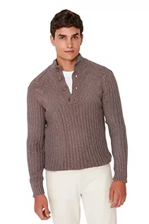 Bluzy męskie - Trendyol Męska bluza z wysokim dekoltem, gładka, wąska bluza, kolor norek, M, Kolor norek, M - grafika 1