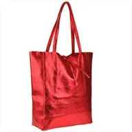 Torebki damskie - Torebka skórzana lekka shopper czerwona metalik - miniaturka - grafika 1
