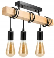 Lampy sufitowe - Lampa Sufitowa Wisząca Led Drewniana 3xE27 Belka Zwis Czarna Żyrandol Loft - miniaturka - grafika 1